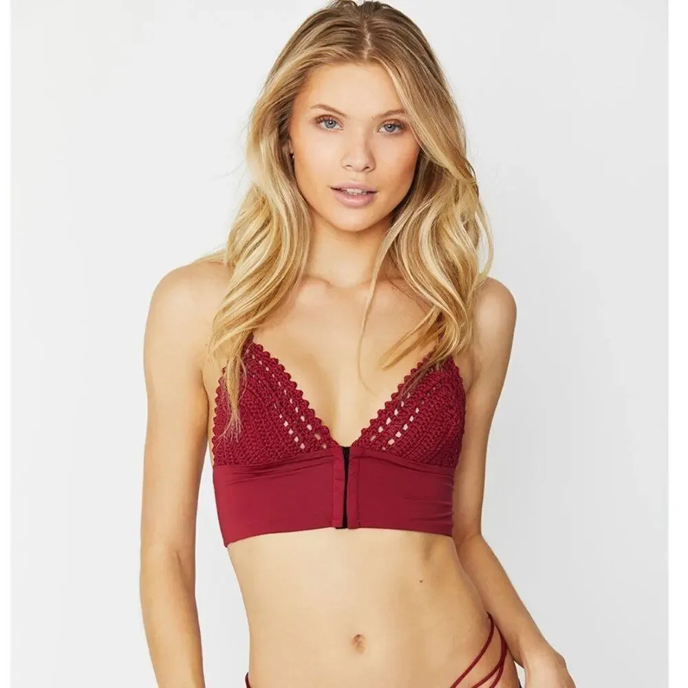 Frankies Bikinis Ayla Crochet Bikini Top - Racerback - Merlot - Small - NWT